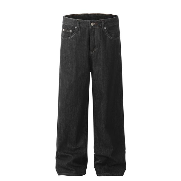 Loose Wide-Leg Stitched Denim Men's Simple Basic Versatile Casual Straight-Leg Pants Oversize Trend_mkmklike.com