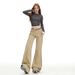 In-stock Wholesale Khaki-colored Slightly Flared Non-tight-fitting Women's Jeans, American Retro Low-waist Slim-fit Long_mkmklike.com