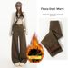 Clair Clair Fleece-Lined Brown High-Waisted Wide-Leg Jeans For Women American Retro Autumn New Loose Slimming Straight Pants_mkmklike.com