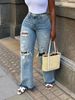 Women's Light Wash Ripped Jeans Loose Fit Straight Leg Casual Wide Leg Pants Cotton Spring/Autumn_mkmklike.com