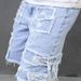 Men's Distressed Denim Shorts – Mid-Length Washed High-Street Cutoffs (Light Blue, 30-40 Waist, Cotton, Straight Leg, Raw Hem, No Stretch)_mkmklike.com