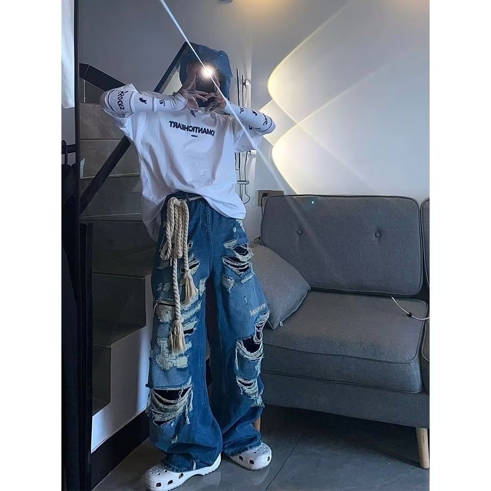 Men's Clothing Trendy Men's Summer Jeans Hip Hop High Street Style Personalized Letter Cool Trousers Style For Formal & Casual_mkmklike.com