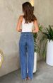 K European And American Women's Diagonal Waist Cross Retro Nail Bead Straight Tube Fringed Denim Pants_mkmklike.com