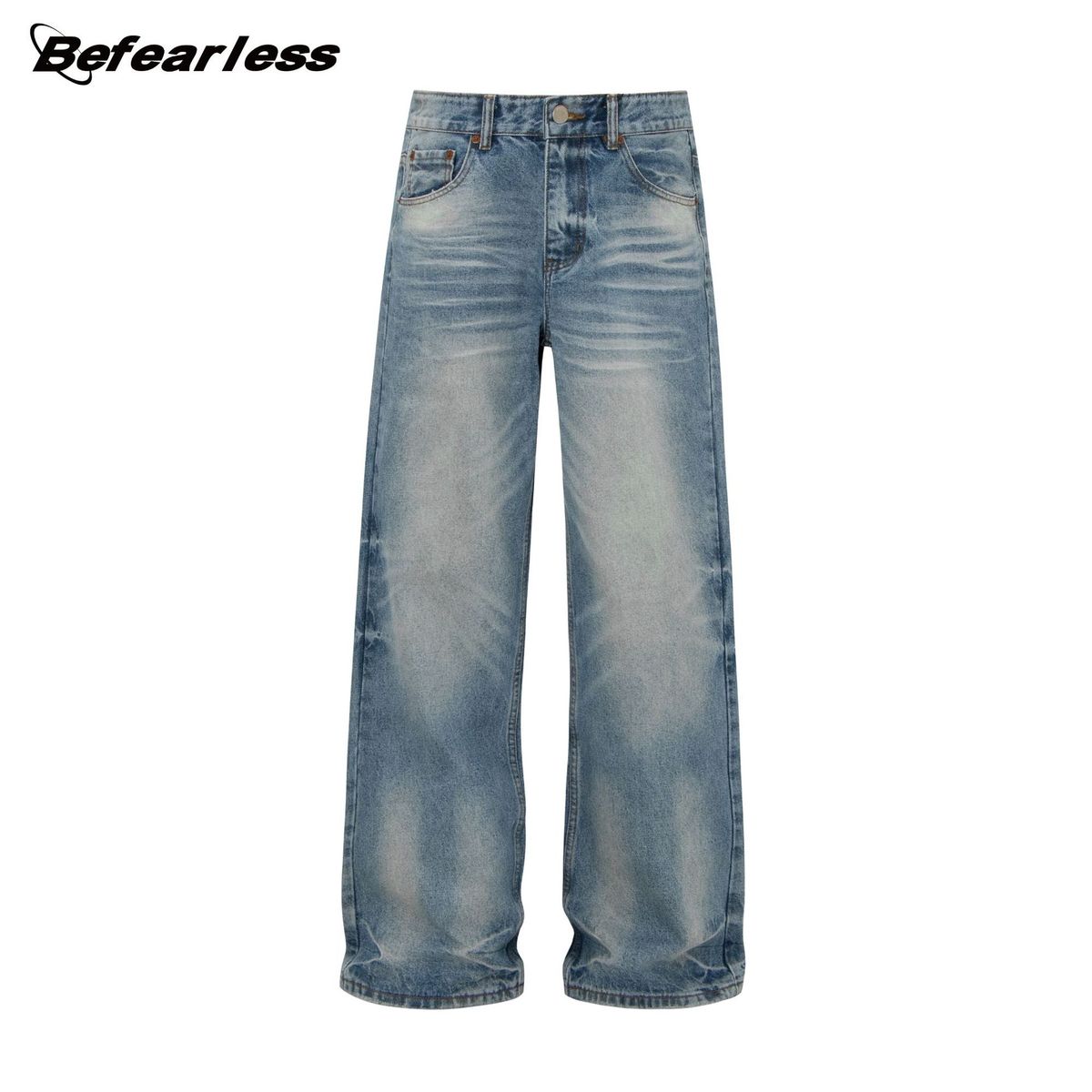 Vintage 17.6oz Heavyweight Washed Denim Jeans – Retro Whiskered Flare Fit, Unisex Loose Straight Leg Trousers For Casual & Streetwear_mkmklike.com