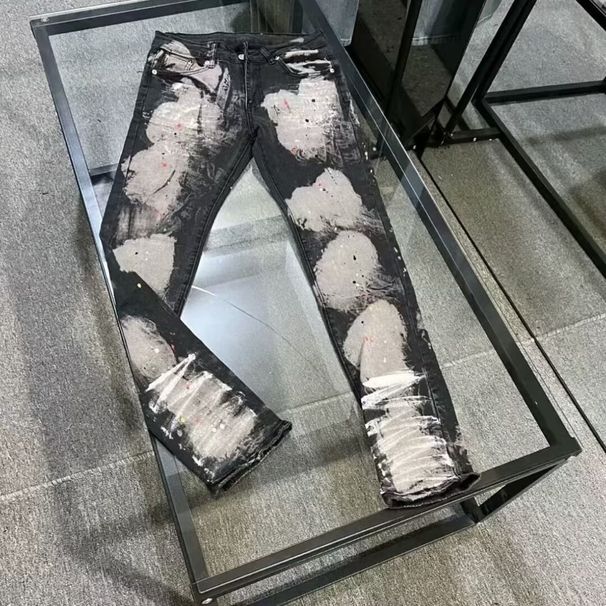 Splatter Paint Distressed Skinny Jeans - High Street Slim Fit Ripped Denim Pants For Men (Black, S-3XL)_mkmklike.com