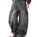 Men's Clothing Heavyweight Patchwork Washed Distressed Scimitar Jeans For Men With Multiple Pockets Wide Leg Loose Overalls_mkmklike.com