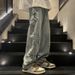 European And American Style Street Star Sticker Jeans Men's Clothing Ruffian Handsome Loose Straight Teen Hip Hop Wide Leg Dad Pants_mkmklike.com