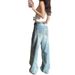 Women's American-style Washed Blue Straight-leg Jeans, New Autumn High-waisted Loose Slimming Distressed Wide-leg Pants_mkmklike.com