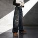 Men's Clothing Distressed Graffiti Jeans – Vintage Washed Blue Denim Pants With Hand-Painted Details & Fake Rips (Straight Cut, Low-Rise,S-3XL)_mkmklike.com