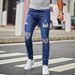 Men's European American Style Ripped Slim Fit Stretch Skinny Jeans Trendy Blue Street Fashion Tight Wash In Stock_mkmklike.com