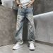 Minimalist Japanese Denim Jeans - Washed Blue Straight Fit Casual Pants For Men & Women (S-3XL)_mkmklike.com