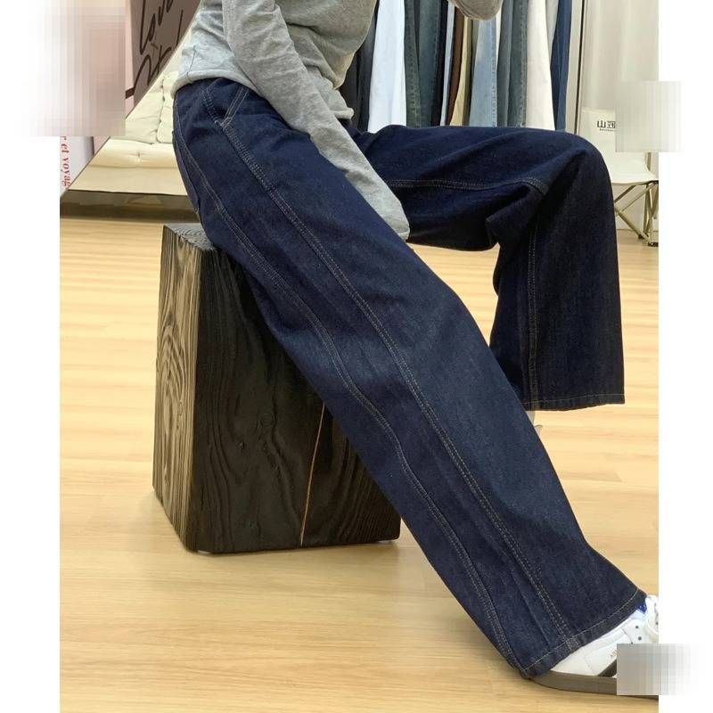 High-Waisted Straight-Leg Jeans For Women – Classic Denim Wide-Leg Pants For Pear Shape & Plus Size (S-2XL, Dark Blue/Flannel-Lined)_mkmklike.com