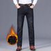 Men's Slim Fit Skinny Jeans Stretch Fleece Lined Thickened Black Casual Denim Midweight Polyester Trousers Simple Wear_mkmklike.com