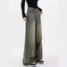 Vintage Distressed Wide-leg Jeans For Women, Plus Size, Early Autumn, Pear-shaped Body, High-waisted, Slimming, Loose,_mkmklike.com