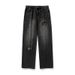 Men's Clothing Ripped Plaid Washed Jeans Spring New Style Trendy Trousers Loose Straight Casual Trousers_mkmklike.com