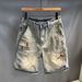 Men's Distressed Herringbone Textured Workwear Denim Shorts High End Summer Thin Loose Five Point Trendy Brand_mkmklike.com