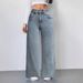 Women's High Waist Wide Leg Jeans With Pink Bow Embroidery - Comfortable Stretch Denim Pants For Casual Streetwear_mkmklike.com