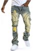 Men Ripped Stacked Jeans Distressed Slim Fit Skinny Straight Leg Jeans Fashion Hip Hop Denim Pants Casual Streetwear_mkmklike.com