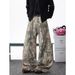 "Vintage Camo Cargo Pants For Men – Deconstructed Streetwear Baggy Fit With Drop-Cuff Hem (S-3XL, Military Green)"_mkmklike.com