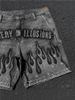 Men's Mid-Waist Straight Leg Washed Denim Shorts Trendy Rhinestone Design High Street Style Japanese Inspired Trousers_mkmklike.com