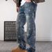 Men's Vintage Distressed Jeans, Streetwear Baggy Denim Pants With Graphic Print, Loose Fit High Waist Straight Leg For Casual & Urban Style_mkmklike.com