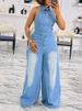 K New Collar Hanging Neck Single Breasted Backless Denim Jumpsuit For Women_mkmklike.com