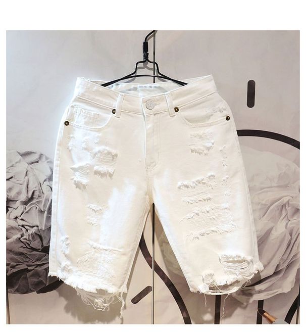 2026 Summer New Five-point Pants Men's Ripped Shorts Loose Straight Casual White Denim Pants Outside_mkmklike.com