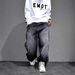 Men's Clothing Black And Gray Retro Splatter Paint Loose Wide Leg Jeans For Men, Japanese Style Trendy Cool Loose Straight Leg Plus Size Trousers_mkmklike.com