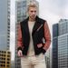 2024 New Foreign Trade PU Leather Patchwork Woolen Men's Jacket With Turn-down Collar And Color Block Zipper Coat_mkmklike.com