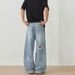 LKTM Men's Wear # Spring/Summer New Cutout Perforated Jeans For Men And Women With Design Sense Loose Wide Legs Straight Bb9_mkmklike.com