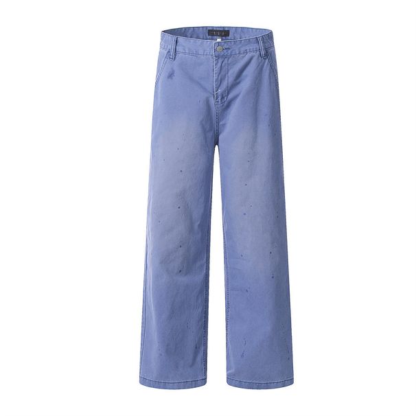 Trendy Ink-Splattered Vintage Straight-Leg Jeans For Men Street Style American Fashion Versatile Loose Niche Wide-Leg_mkmklike.com