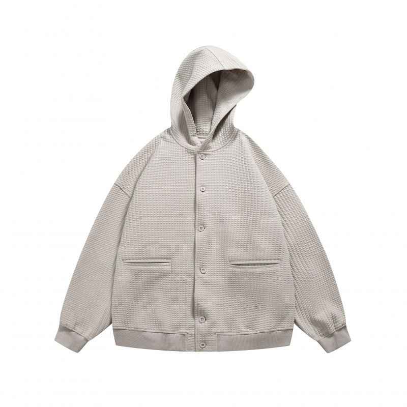 Brown Couple Hooded Waffle Sweatshirt Cardigan Style With Hood Men's Jacket_mkmklike.com