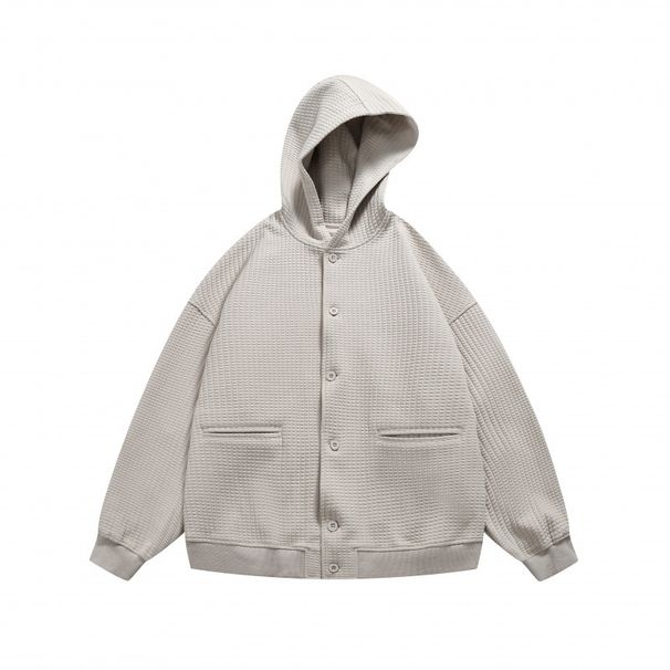 Brown Couple Hooded Waffle Sweatshirt Cardigan Style With Hood Men's Jacket_mkmklike.com