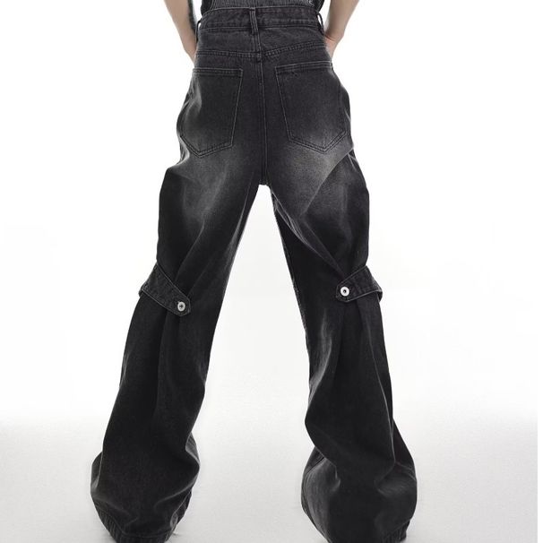 Men's Clothing Distressed Wide Leg Jeans - Streetwear High Waisted Relaxed Fit Denim Pants With Deconstructed Panels & Adjustable Flare Hem_mkmklike.com