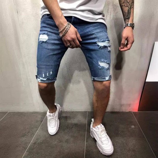 Men's Clothing New Denim Shorts With Holes Slim Fit Men's Mid Pants Men's Mid Pants_mkmklike.com