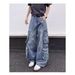 Vintage Washed Heavyweight Cargo Pants With Multi-Pockets – Straight Leg Loose Fit High Street Jeans For Men & Women (Blue/Denim Texture)_mkmklike.com
