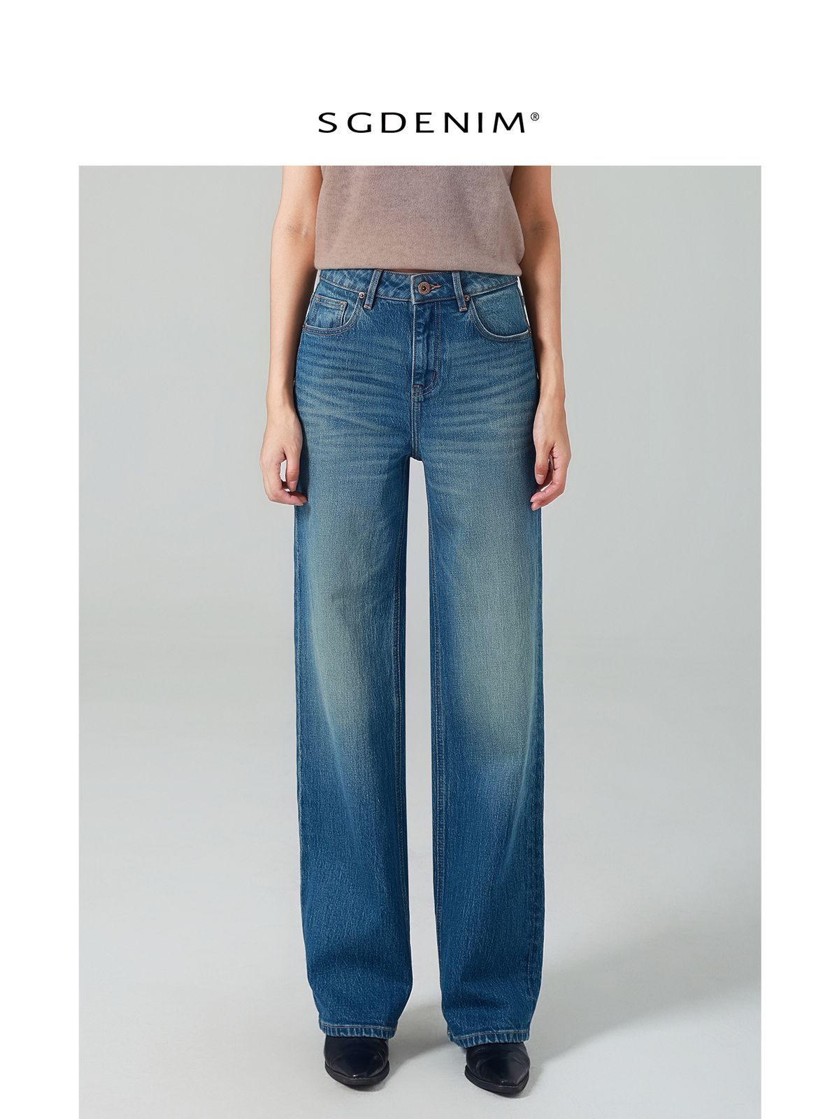 Women's High Waist Straight Leg Jeans – Slim Fit Stretch Denim Pants, Retro Blue Wash, Comfortable & Flattering_mkmklike.com