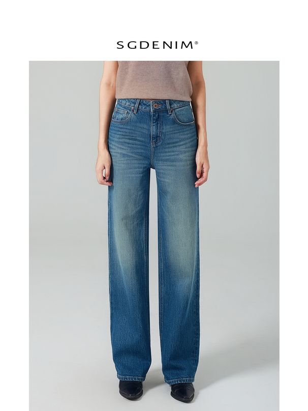 Women's High Waist Straight Leg Jeans – Slim Fit Stretch Denim Pants, Retro Blue Wash, Comfortable & Flattering_mkmklike.com