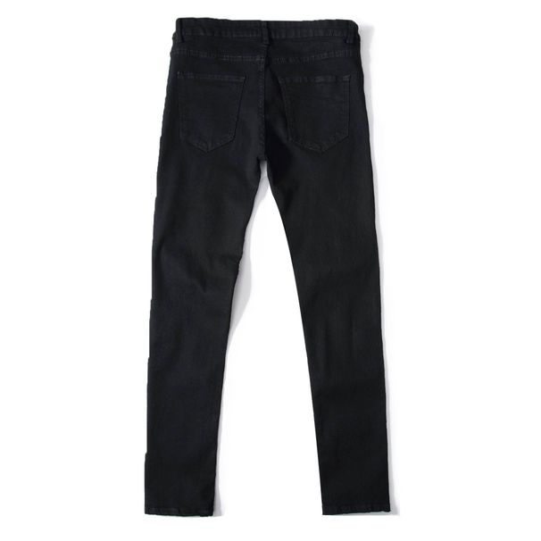 Men's Slim Fit Black Ripped Jeans Trendy Casual Fashion Midweight Polyester Skinny Trousers Street Dance Style Cropped_mkmklike.com