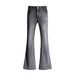 25 Autumn/Winter New Gray Bamboo Pattern Elastic Low-Waist Slightly Loose Flared Jeans For Women_mkmklike.com