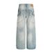 Washed Vintage Workwear Jeans For Men, Vibe Trendy Brand, High Street Pleated Design, Loose Wide-Leg Straight Pants_mkmklike.com