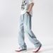 Men's Distressed Light Blue Jeans - Relaxed Straight Leg Ripped Denim Pants With Elastic Waist For Casual Streetwear_mkmklike.com