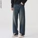 Men's High Street Washed Straight Leg Jeans – Vintage American Style Relaxed Fit Denim Pants (100% Cotton, Sand Wash)_mkmklike.com