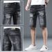 "Men's Stretch Ripped Denim Shorts – Summer Thin Korean Style Casual Shorts With Elastic Waist (Black/Gray, Sizes 28-38)"_mkmklike.com