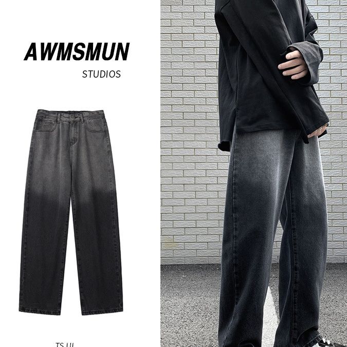 Men's Clothing Spring And Autumn Men's Jeans Trendy Gradient Straight Trousers Loose Wide Leg Fashion Daddy Pants_mkmklike.com