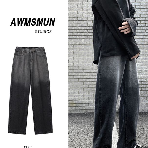 Men's Clothing Spring And Autumn Men's Jeans Trendy Gradient Straight Trousers Loose Wide Leg Fashion Daddy Pants_mkmklike.com
