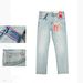 Premium Lightweight Washed Denim Jeans For Men - Slim Straight Fit With Red Selvedge & Slight Stretch - Summer Casual Wear_mkmklike.com