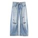 Women's Distressed Mid-Rise Relaxed Fit Wide-Leg Jeans, Ripped Denim Pants For Casual Street Style Comfortable Mid-Rise Relaxed Waistband_mkmklike.com