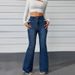 Women's Clothing Retro Blue High Waist Slim Flared Jeans For Women Spring And Autumn Petite Horseshoe Pants Elastic Raw Edge Lengthened Pants_mkmklike.com