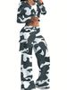 Women's Clothing fashion camouflage print casual sexy short tops casual pants suits _mkmklike.com